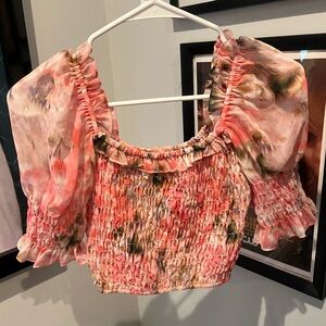 MISA LOS ANGELES Pink Multicolor Sheer Ribbed Top XS